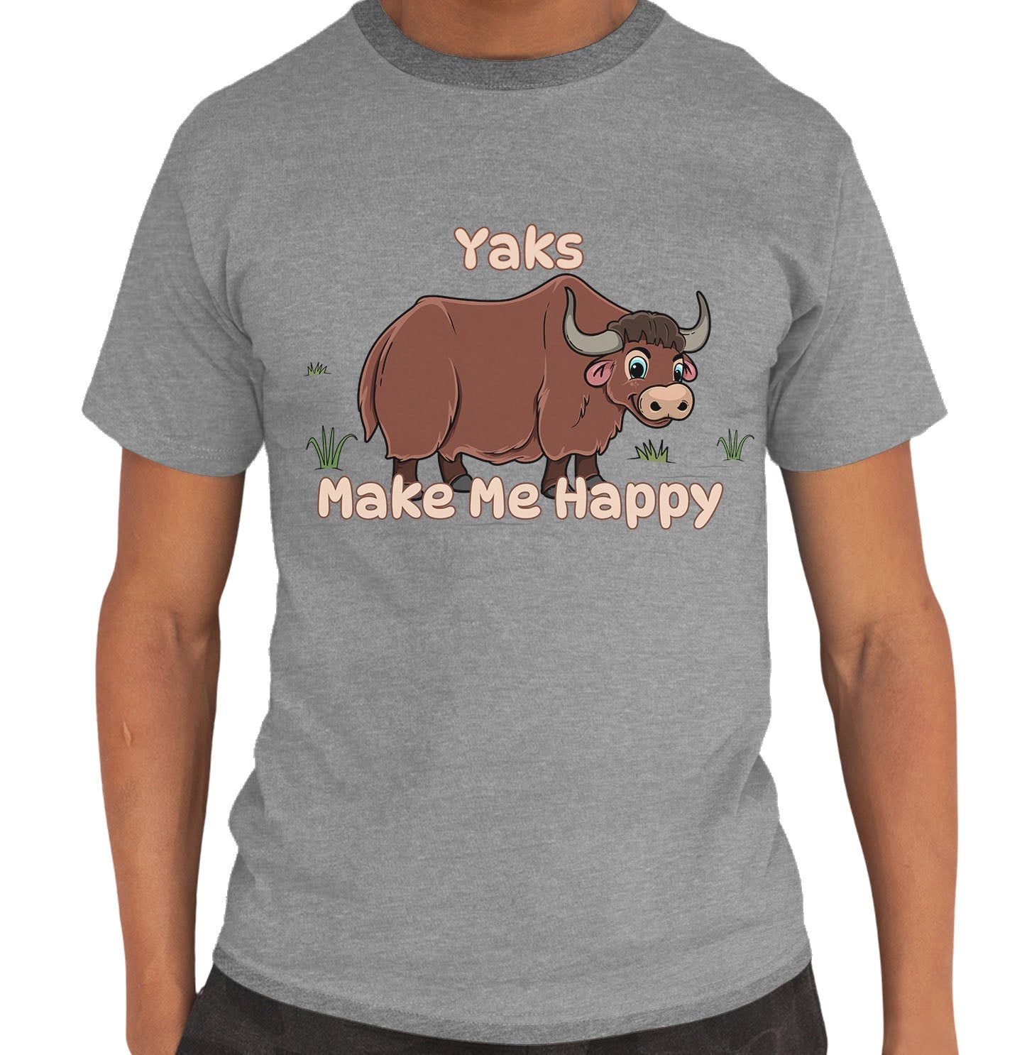 Yak Toon Make Me Happy - Adult Unisex T-Shirt - Grey
