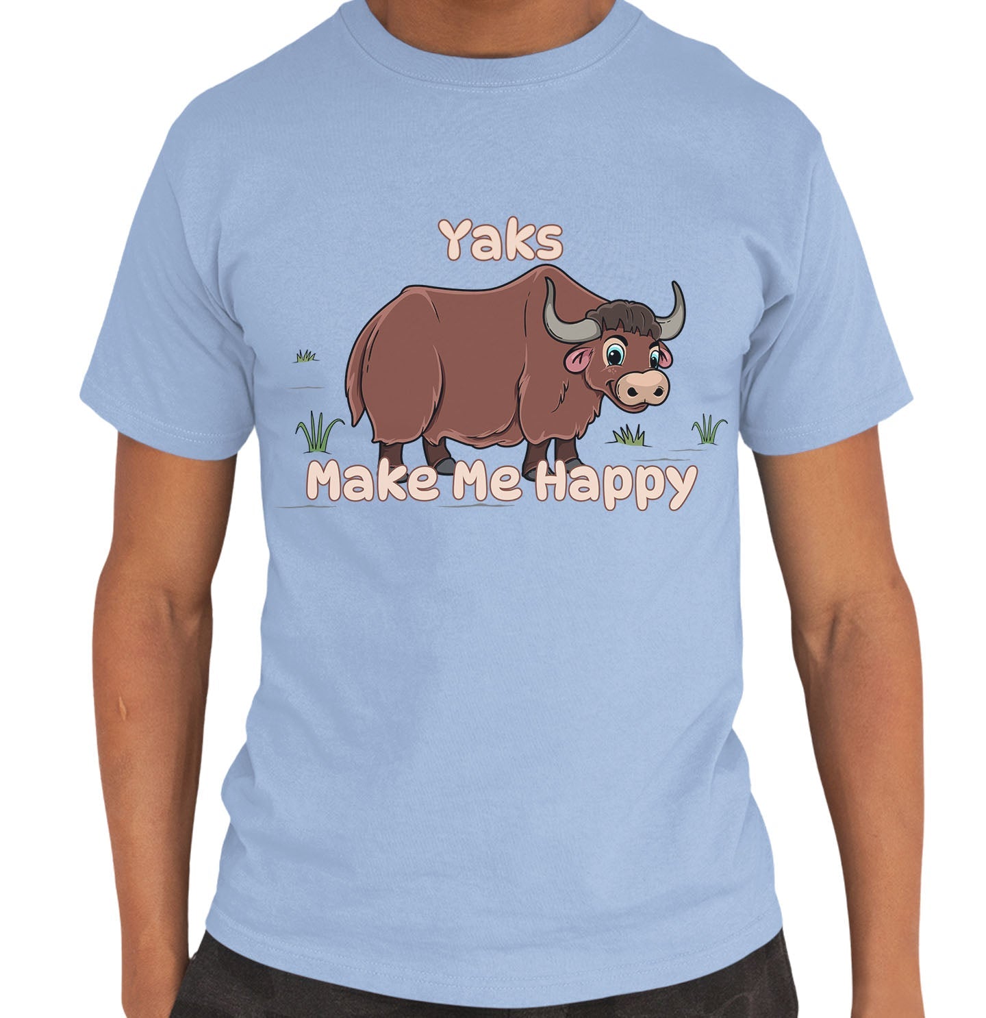 Yak Toon Make Me Happy - Adult Unisex T-Shirt - Light Blue