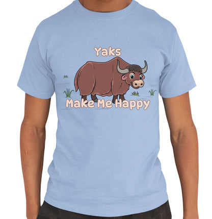 Yak Toon Make Me Happy - Adult Unisex T-Shirt - Light Blue