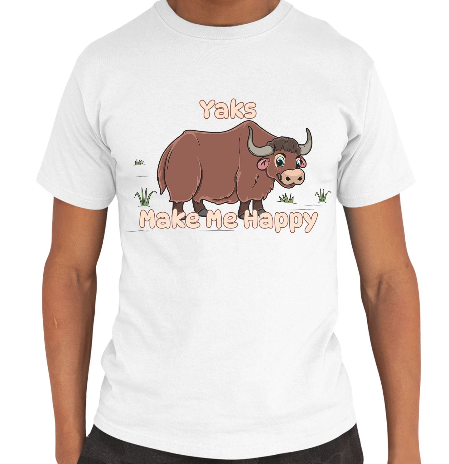 Yak Toon Make Me Happy - Adult Unisex T-Shirt - White