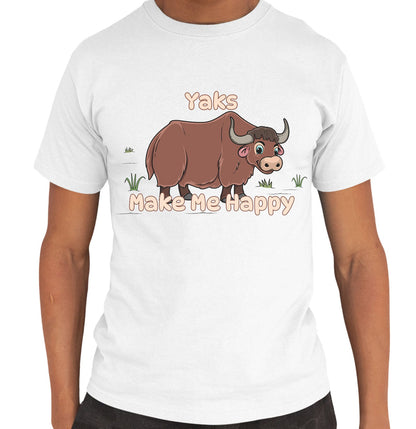 Yak Toon Make Me Happy - Adult Unisex T-Shirt - White