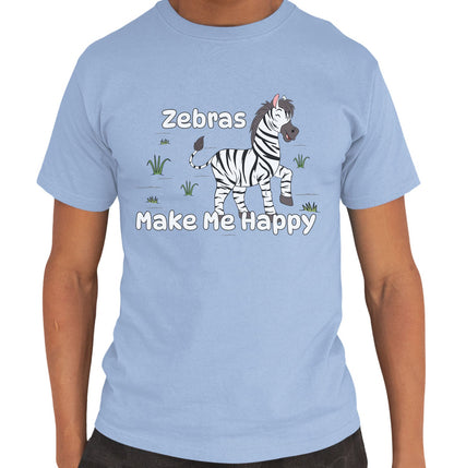 Zebra Toon Make Me Happy - Adult Unisex T-Shirt - Light Blue