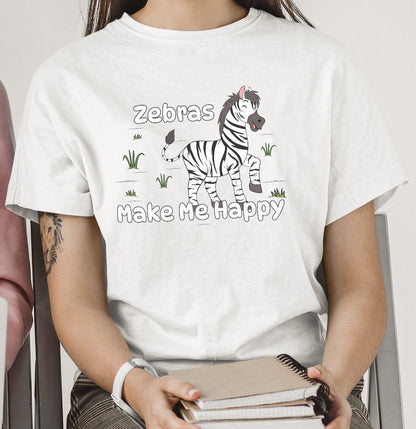 Zebra Toon Make Me Happy - Adult Unisex T-Shirt - Main