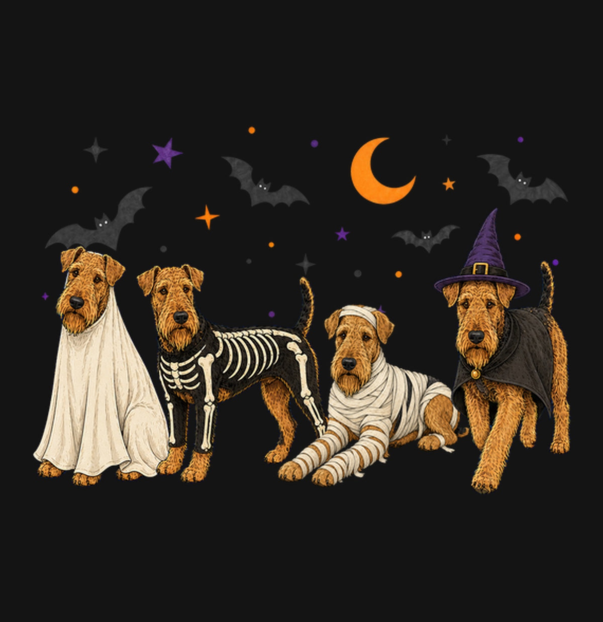 Airedale Terrier Halloween Lineup - Kids Unisex T-Shirt