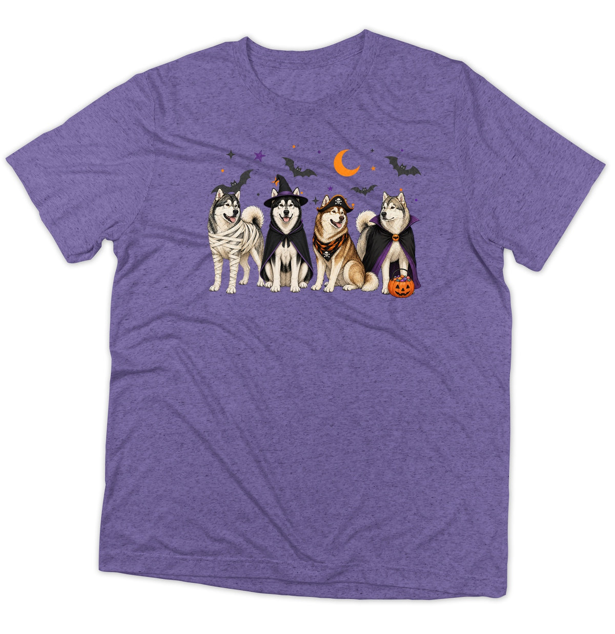Alaskan Malamute Halloween Lineup - Adult Tri-Blend T-Shirt