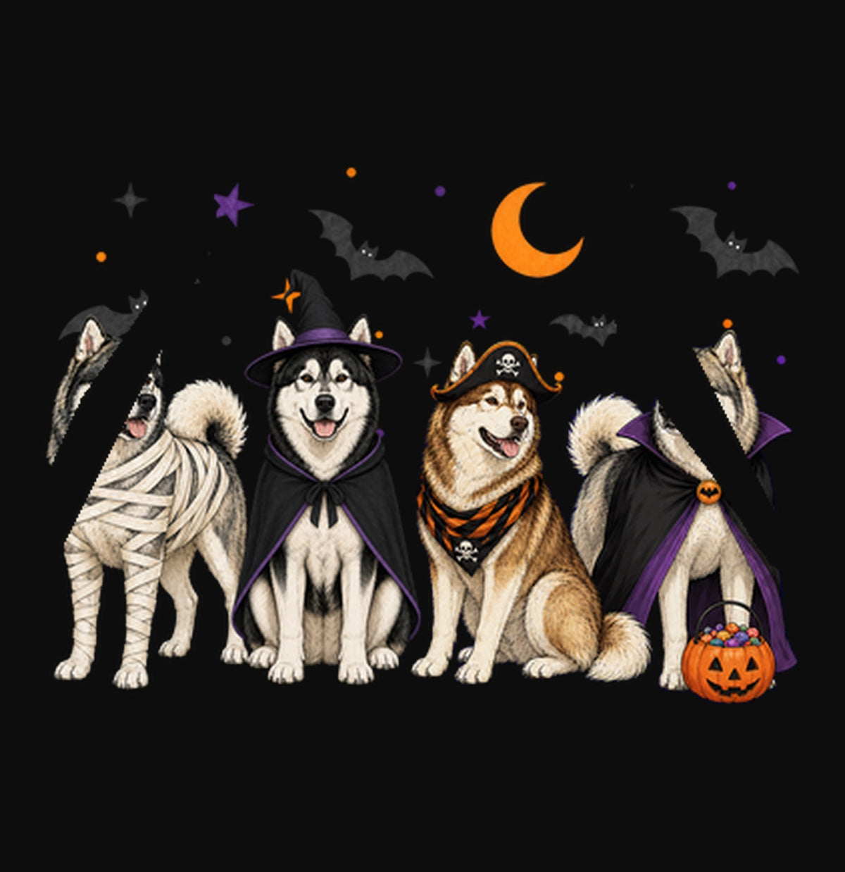 Alaskan Malamute Halloween Lineup - Adult Unisex Hoodie