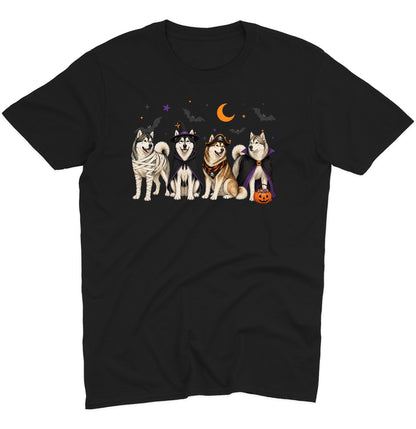 Alaskan Malamute Halloween Lineup - Adult Unisex T-Shirt