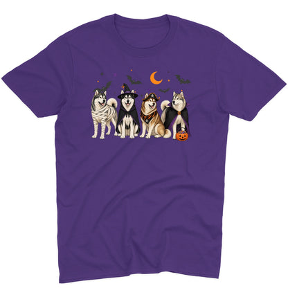 Alaskan Malamute Halloween Lineup - Adult Unisex T-Shirt