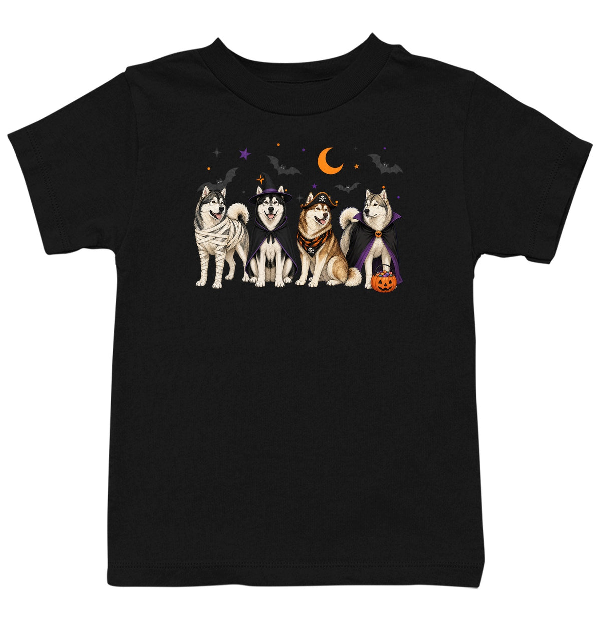 Alaskan Malamute Halloween Lineup - Kids Unisex T-Shirt