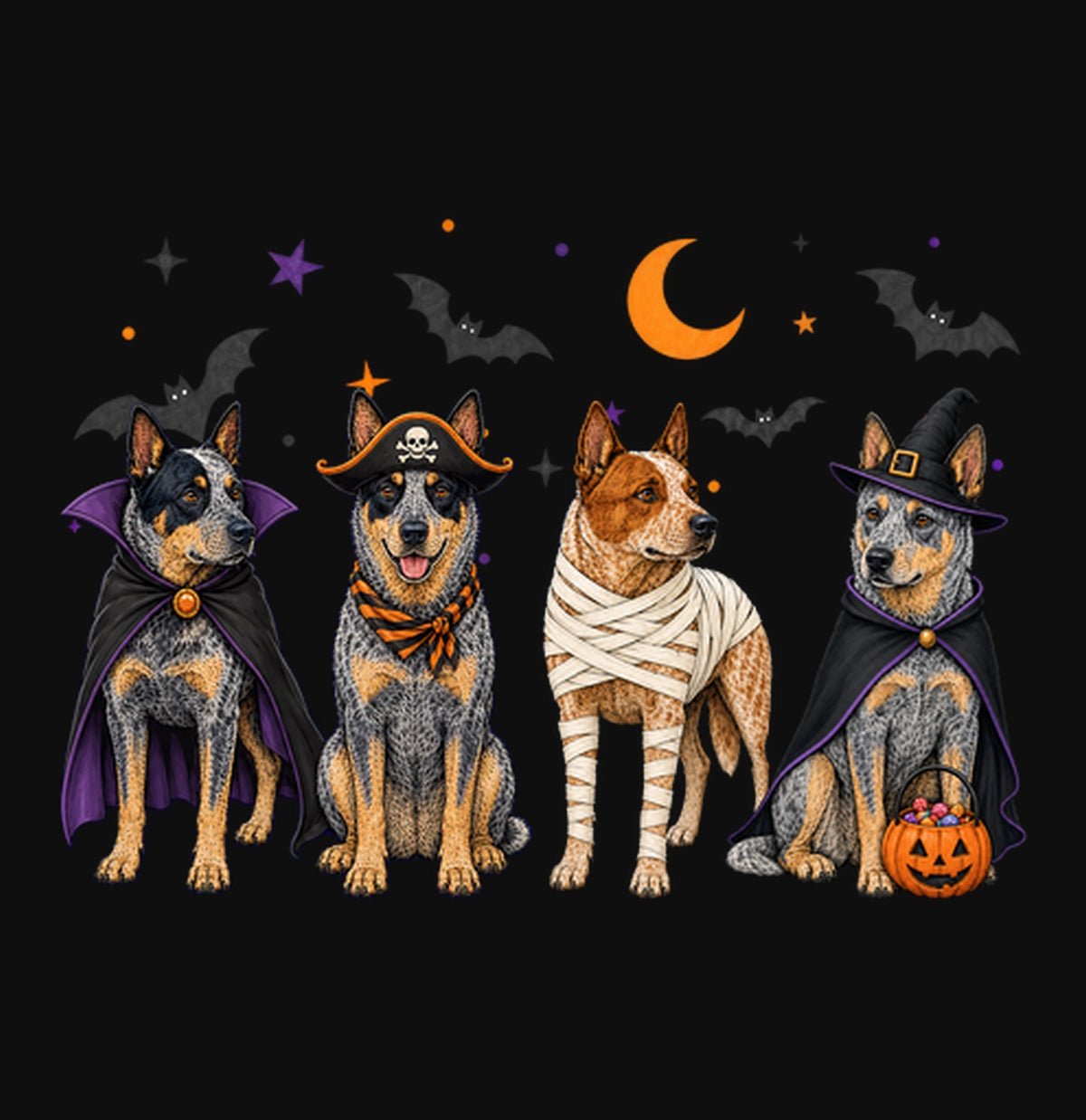 Australian Cattle Dog Halloween Lineup - Adult Unisex Crewneck Sweatshirt