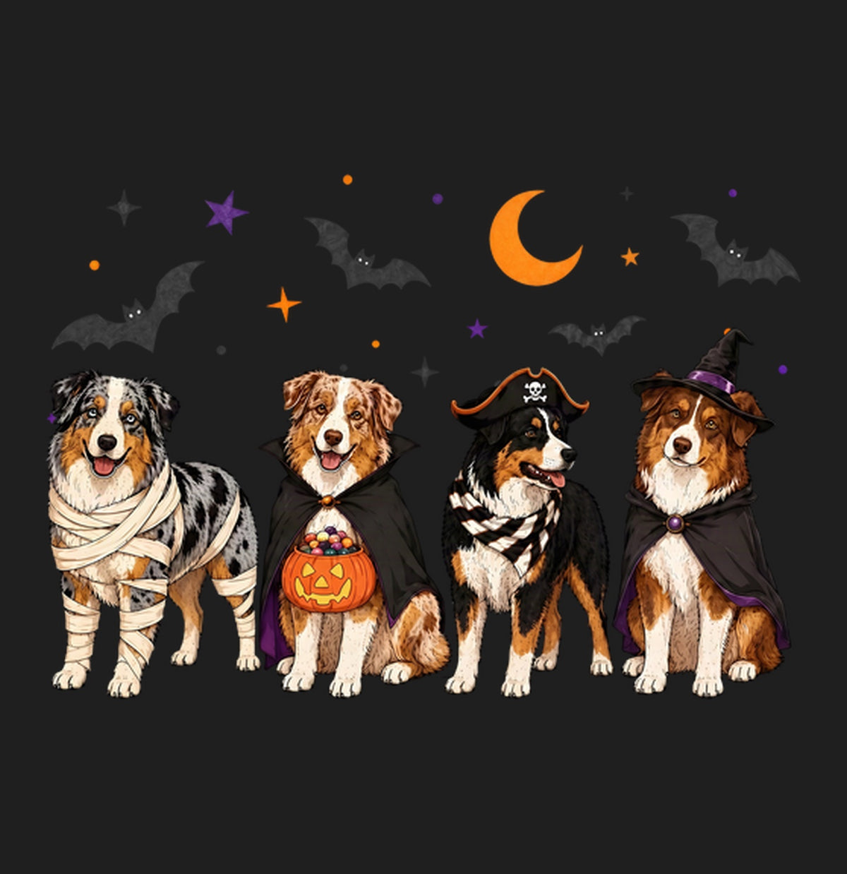 Australian Shepherd Halloween Lineup - Adult Tri-Blend T-Shirt