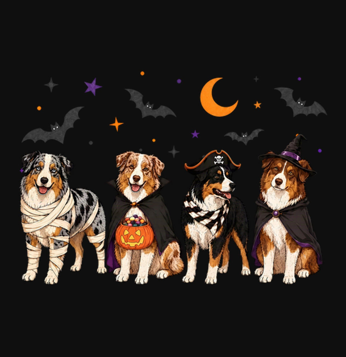 Australian Shepherd Halloween Lineup - Adult Unisex Crewneck Sweatshirt
