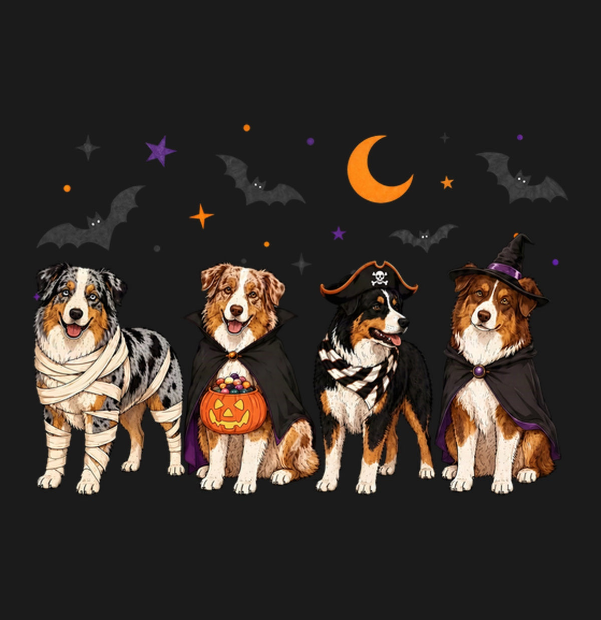Australian Shepherd Halloween Lineup - Adult Unisex T-Shirt