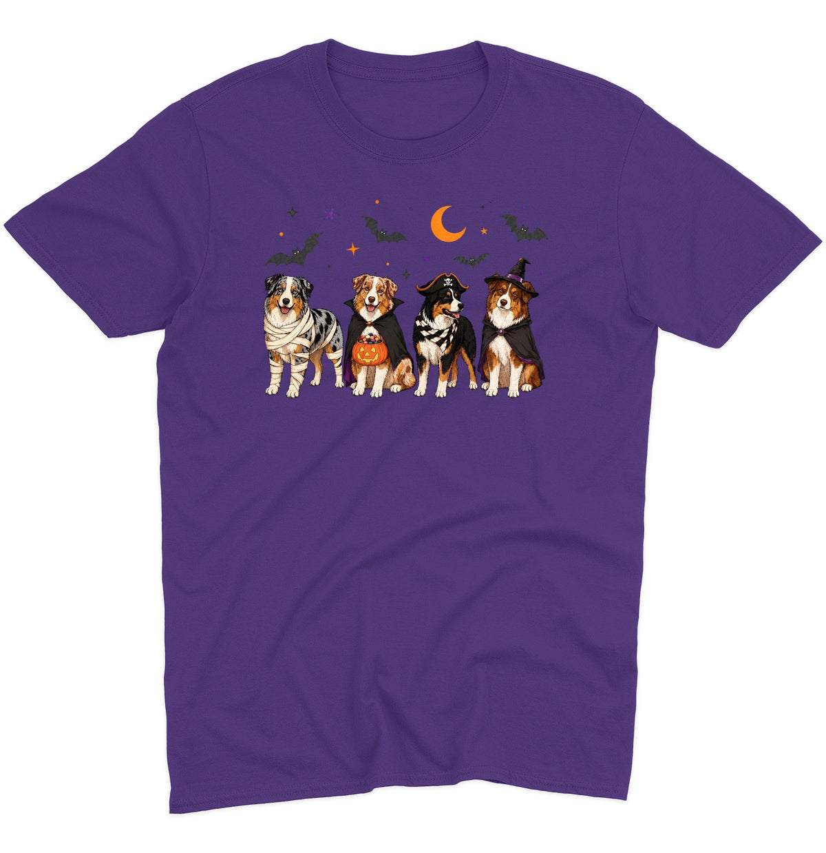 Australian Shepherd Halloween Lineup - Adult Unisex T-Shirt
