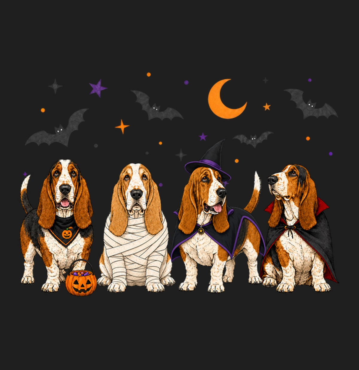 Basset Hound Halloween Lineup - Adult Tri-Blend T-Shirt