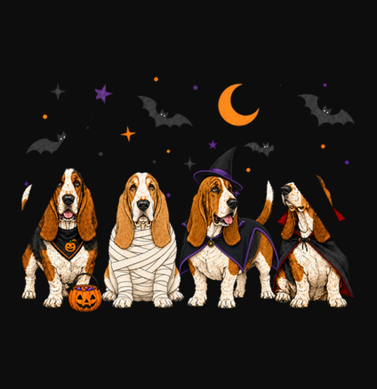 Basset Hound Halloween Lineup - Adult Unisex Hoodie