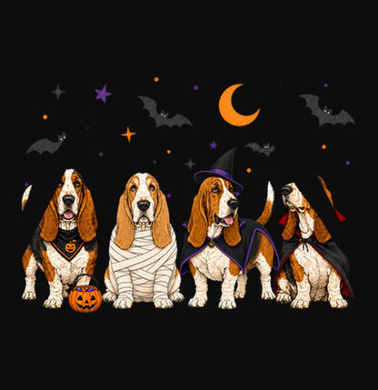 Basset Hound Halloween Lineup - Adult Unisex Hoodie