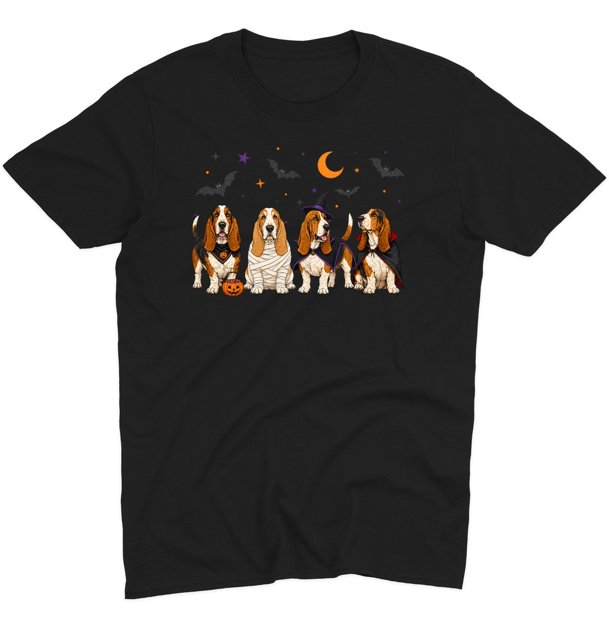 Basset Hound Halloween Lineup - Adult Unisex T-Shirt