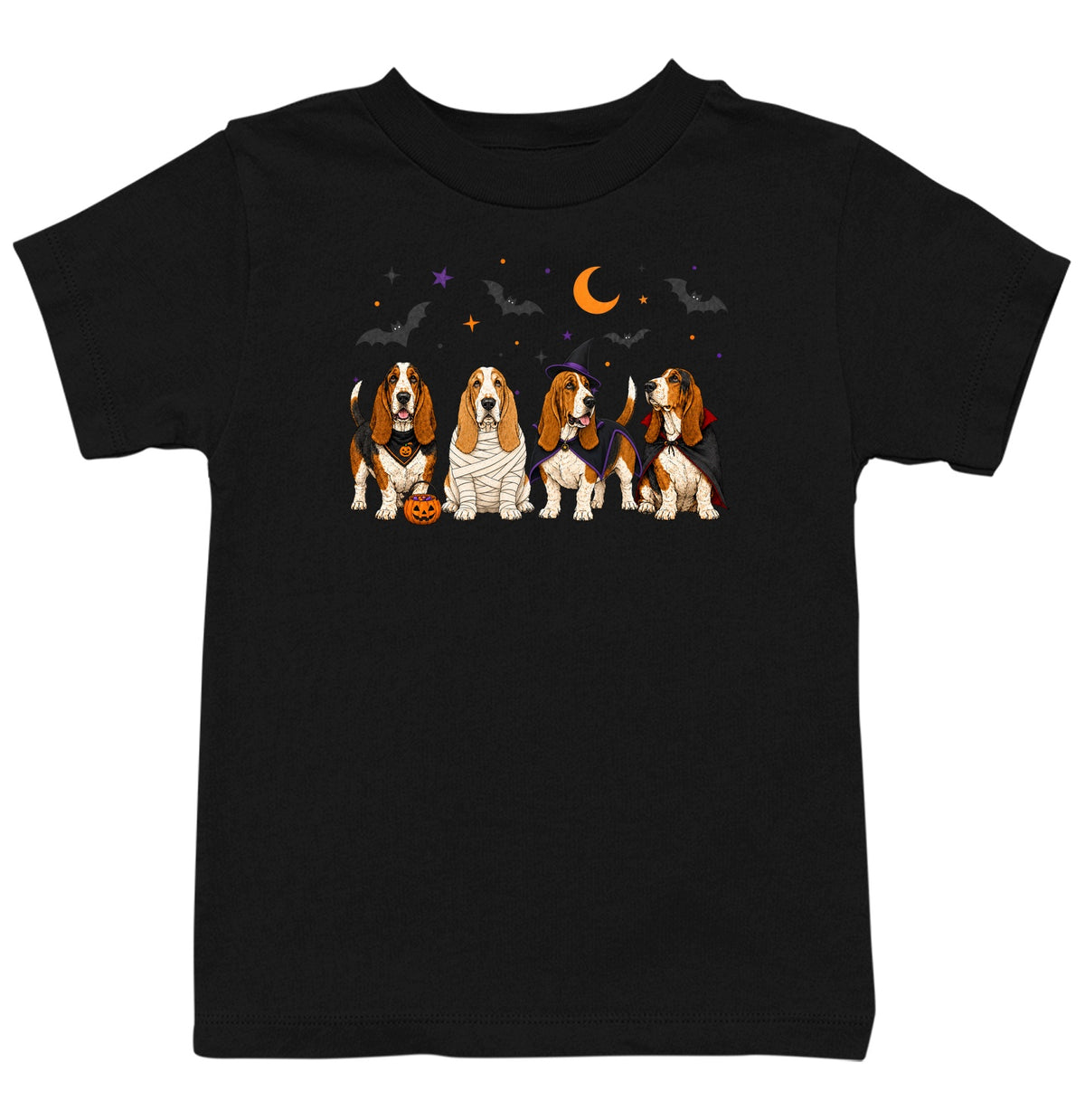 Basset Hound Halloween Lineup - Kids Unisex T-Shirt