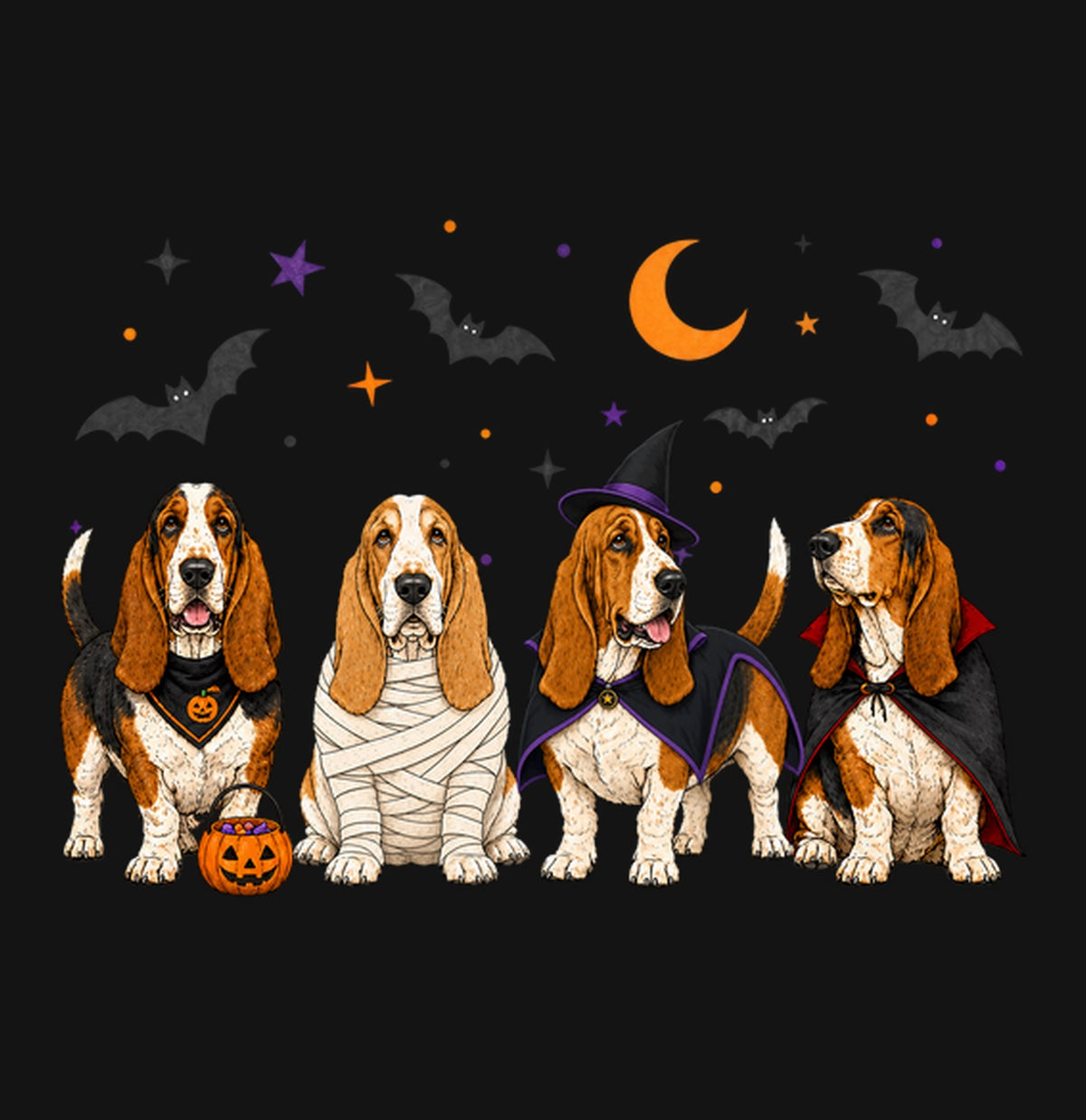Basset Hound Halloween Lineup - Kids Unisex T-Shirt