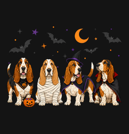 Basset Hound Halloween Lineup - Kids Unisex T-Shirt