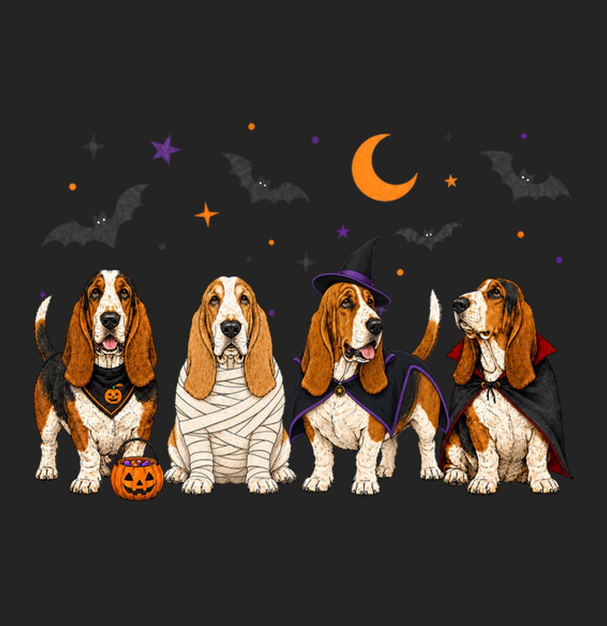 Basset Hound Halloween Lineup - Women's Tri-Blend T-Shirt