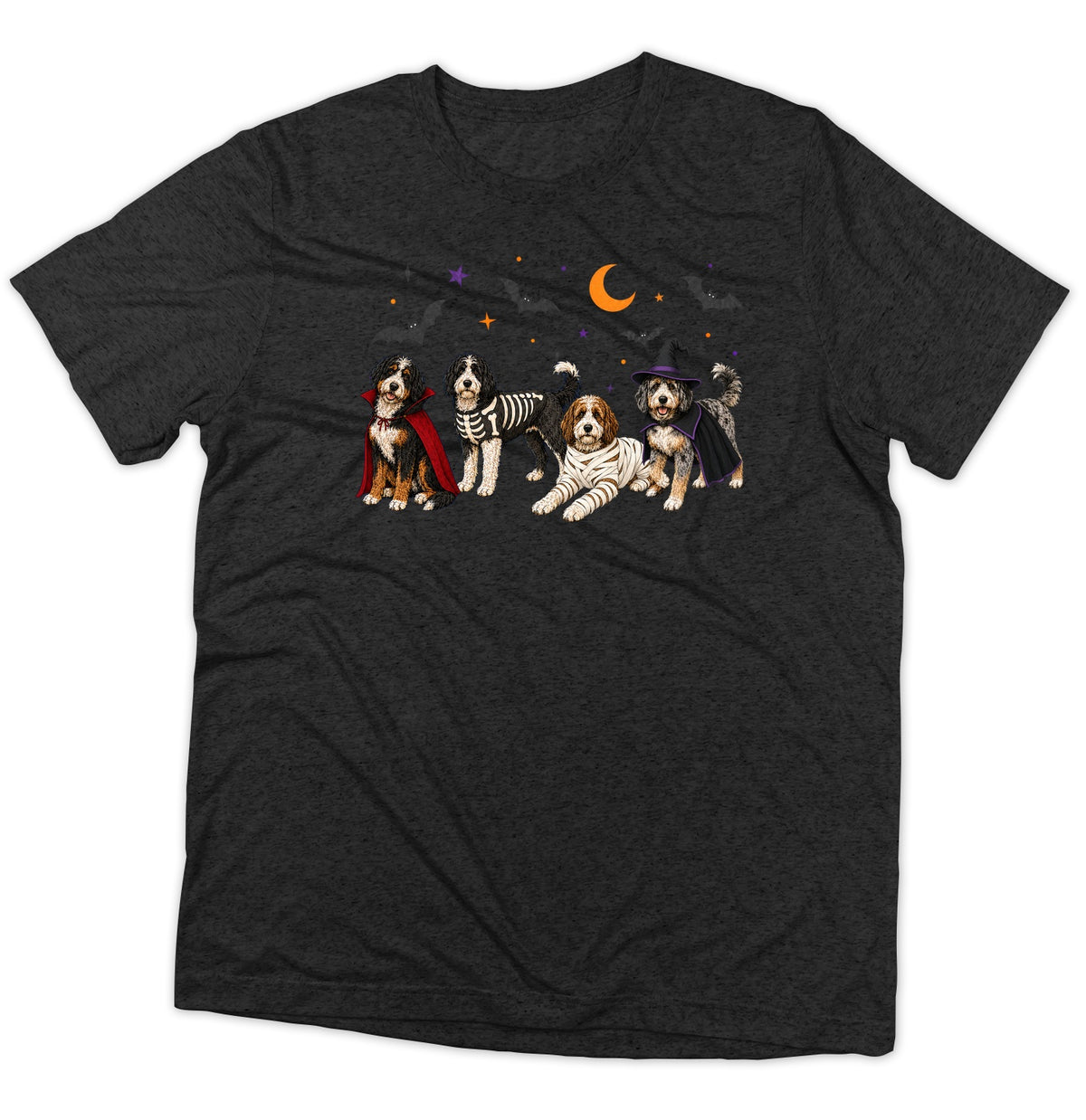 Bernedoodle Halloween Lineup - Adult Tri-Blend T-Shirt