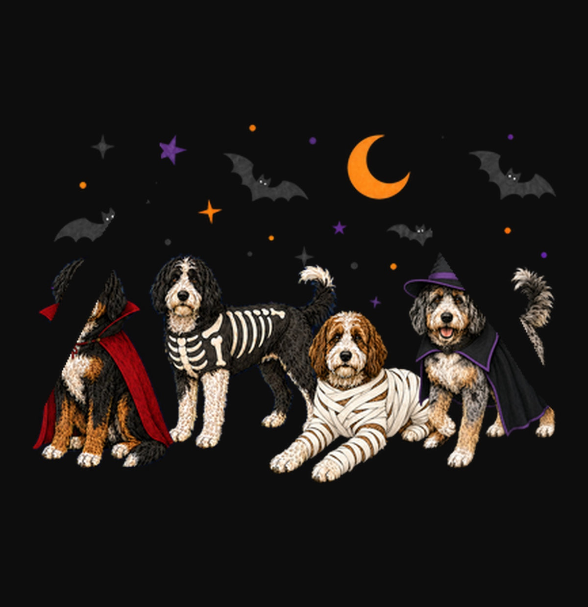 Bernedoodle Halloween Lineup - Adult Unisex Hoodie