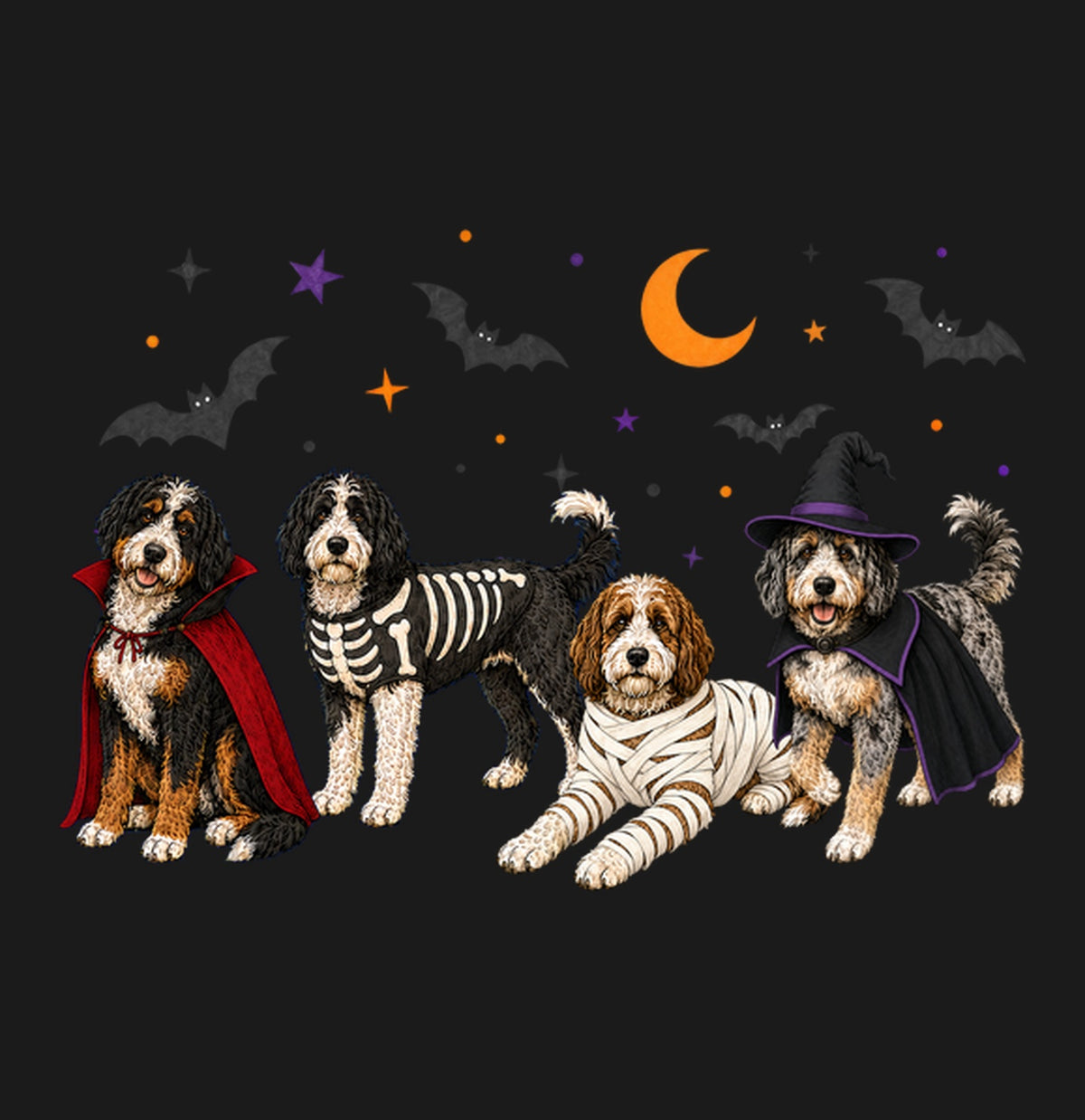 Bernedoodle Halloween Lineup - Adult Unisex T-Shirt