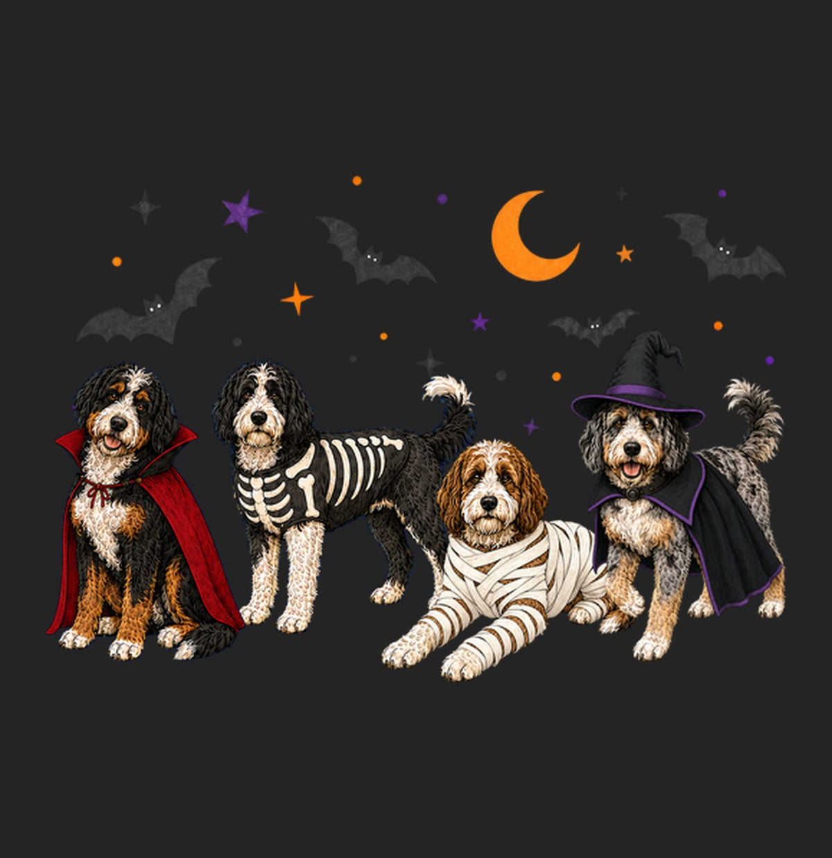 Bernedoodle Halloween Lineup - Women's Tri-Blend T-Shirt