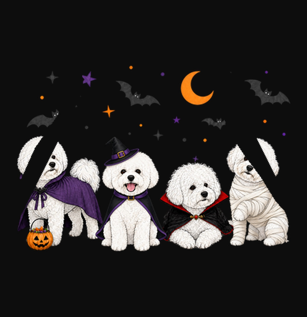 Bichon Frise Halloween Lineup - Adult Unisex Hoodie