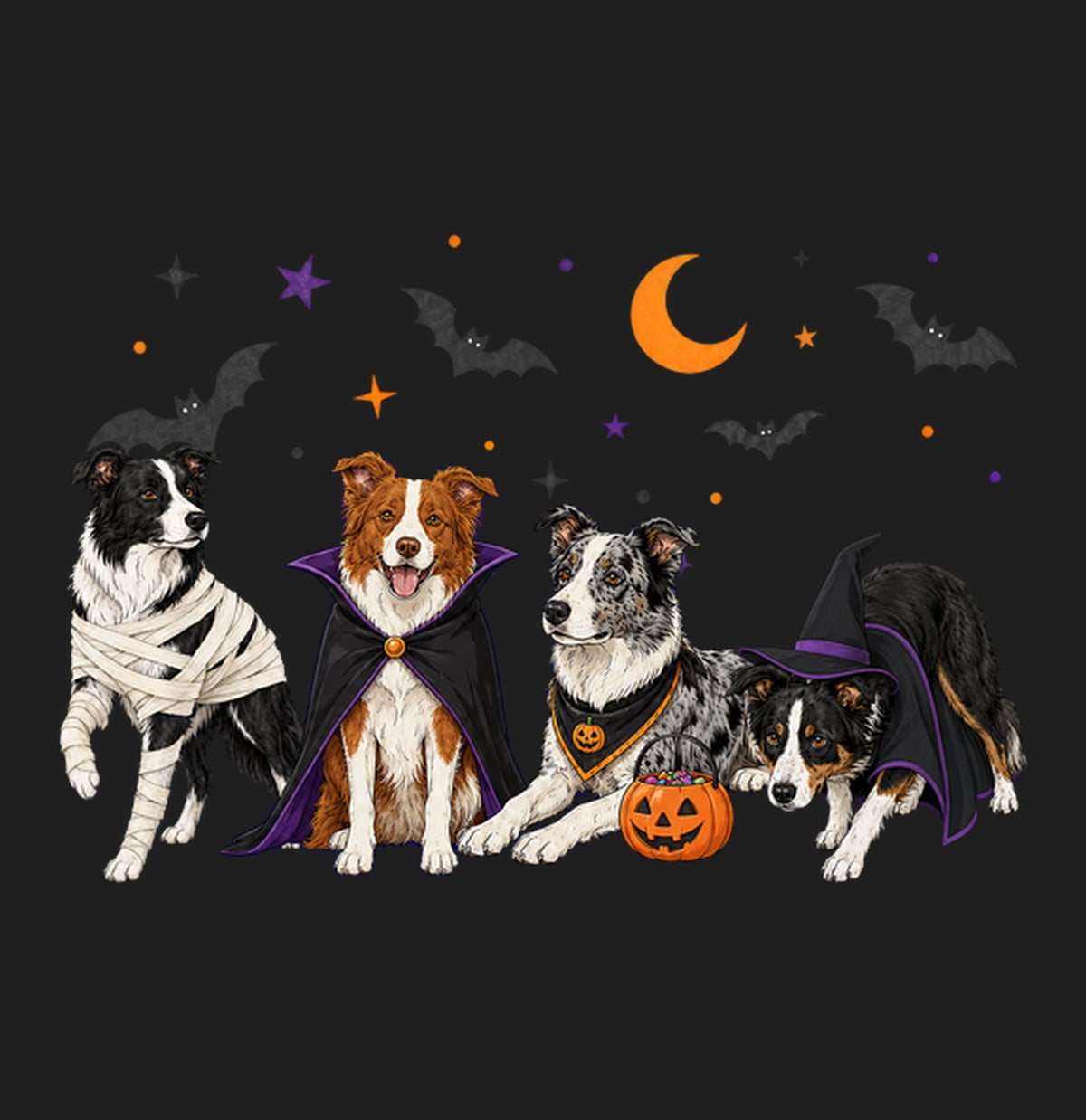 Border Collie Halloween Lineup - Adult Tri-Blend T-Shirt