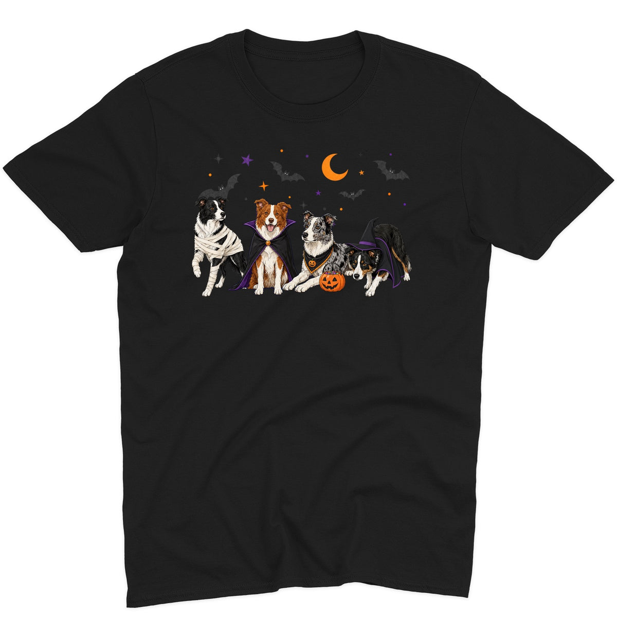 Border Collie Halloween Lineup - Adult Unisex T-Shirt