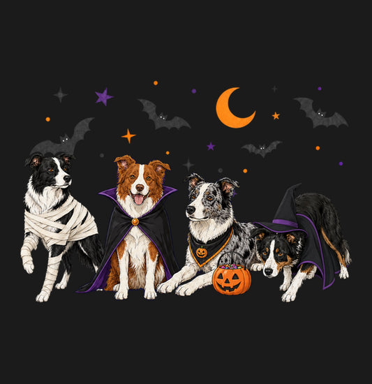 Border Collie Halloween Lineup - Adult Unisex T-Shirt
