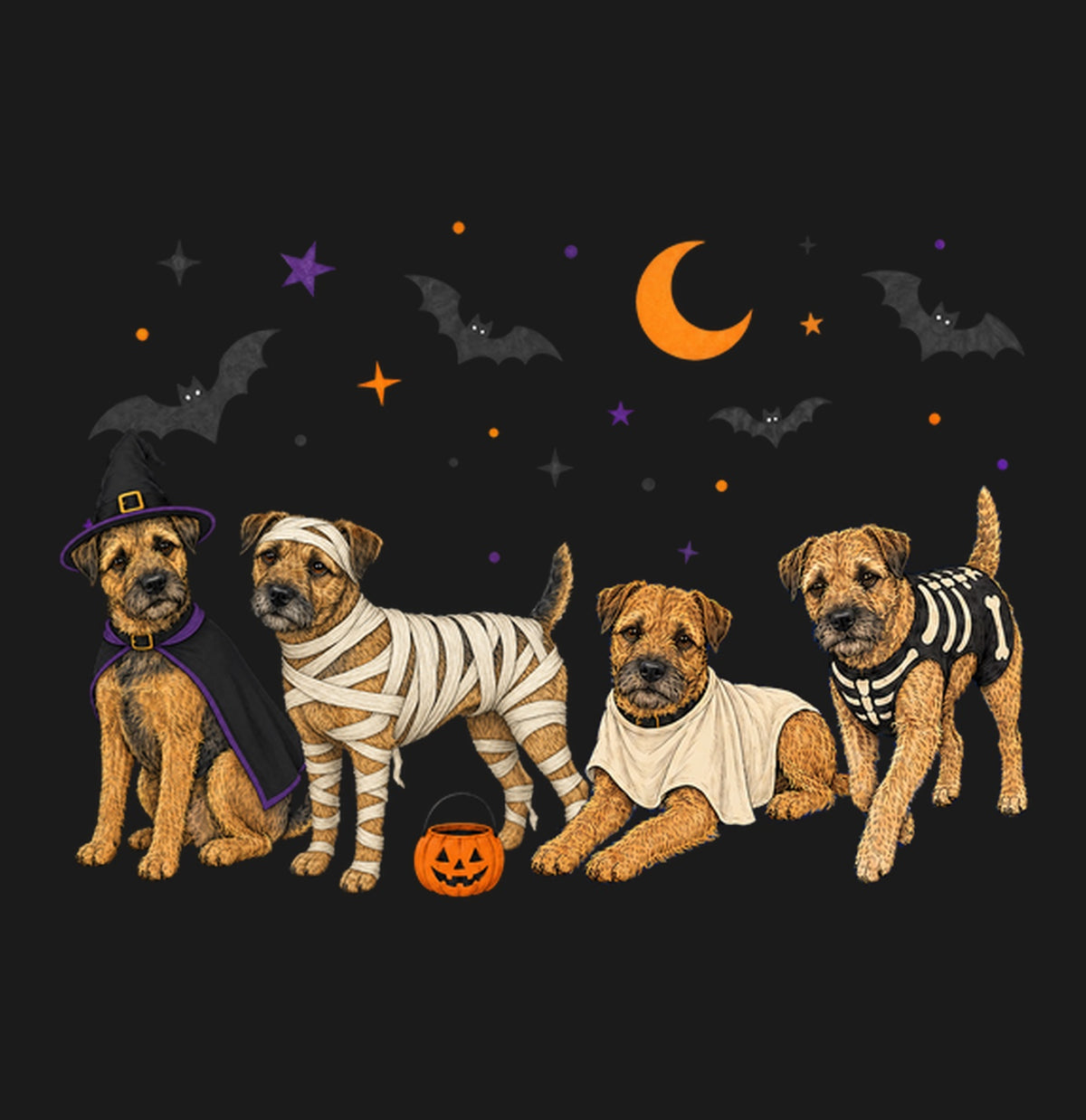 Border Terrier Halloween Lineup - Adult Unisex T-Shirt