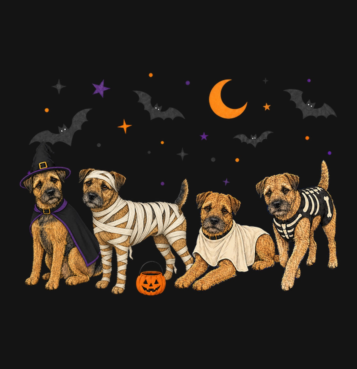 Border Terrier Halloween Lineup - Kids Unisex T-Shirt