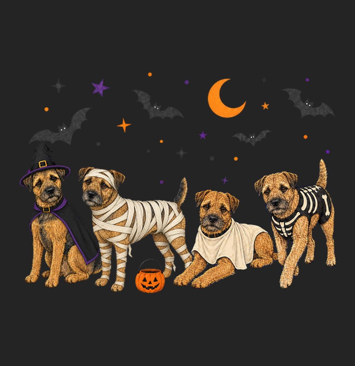 Border Terrier Halloween Lineup - Women's Tri-Blend T-Shirt
