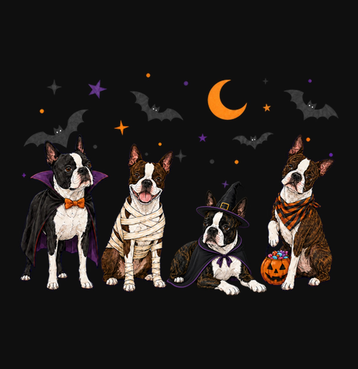 Boston Terrier Halloween Lineup - Adult Unisex Crewneck Sweatshirt