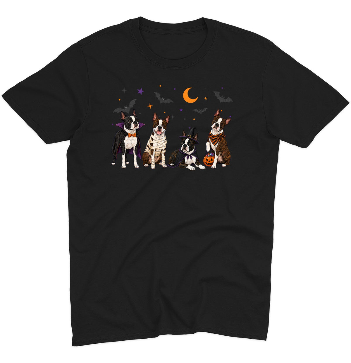 Boston Terrier Halloween Lineup - Adult Unisex T-Shirt