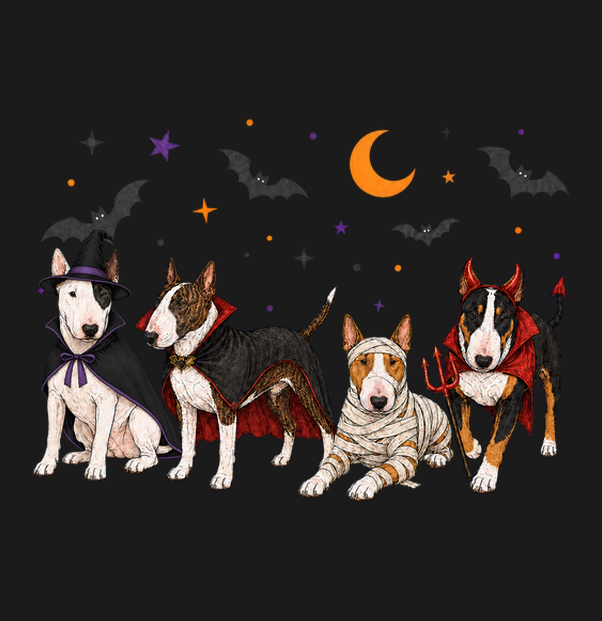 Bull Terrier Halloween Lineup - Adult Unisex T-Shirt