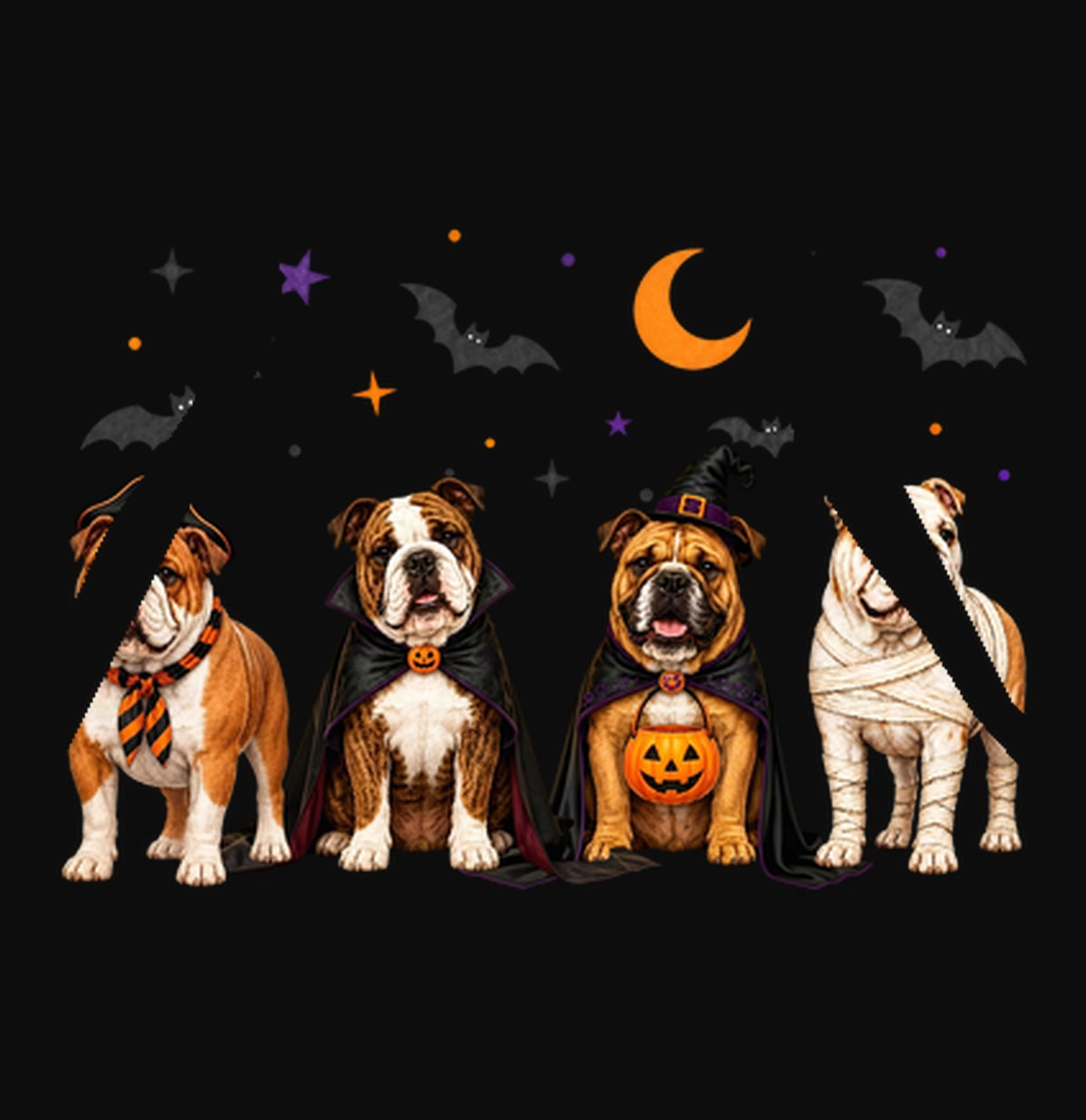 Bulldog Halloween Lineup - Adult Unisex Hoodie