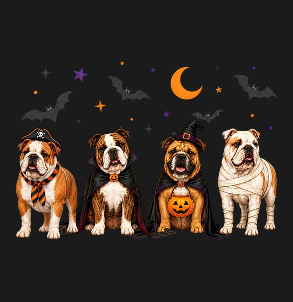 Bulldog Halloween Lineup - Adult Unisex T-Shirt