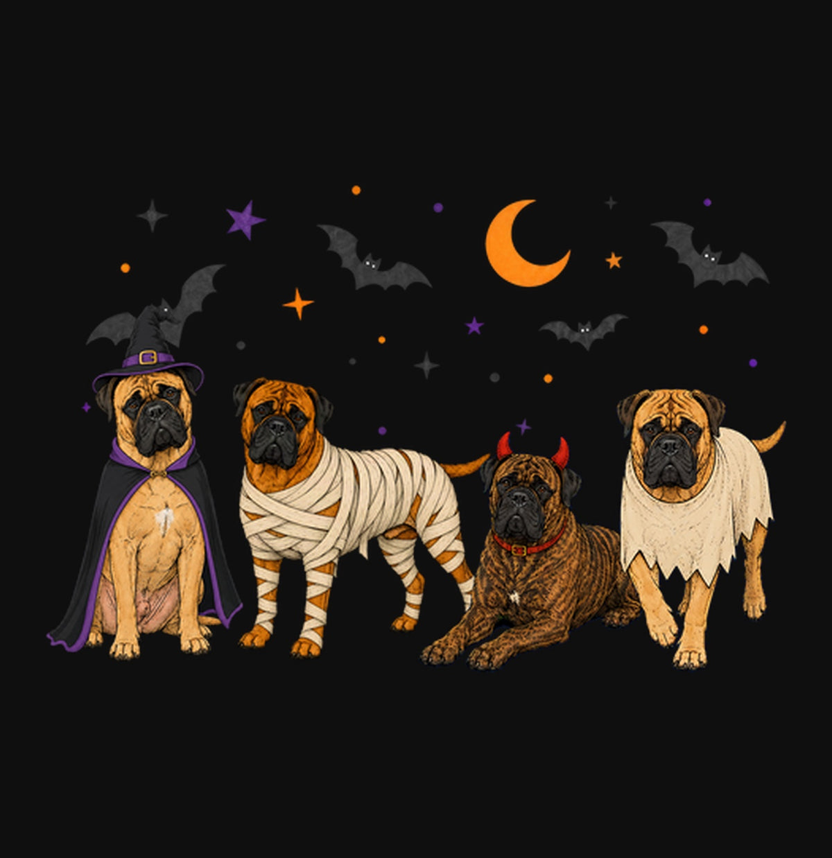 Bullmastiff Halloween Lineup - Adult Unisex Crewneck Sweatshirt