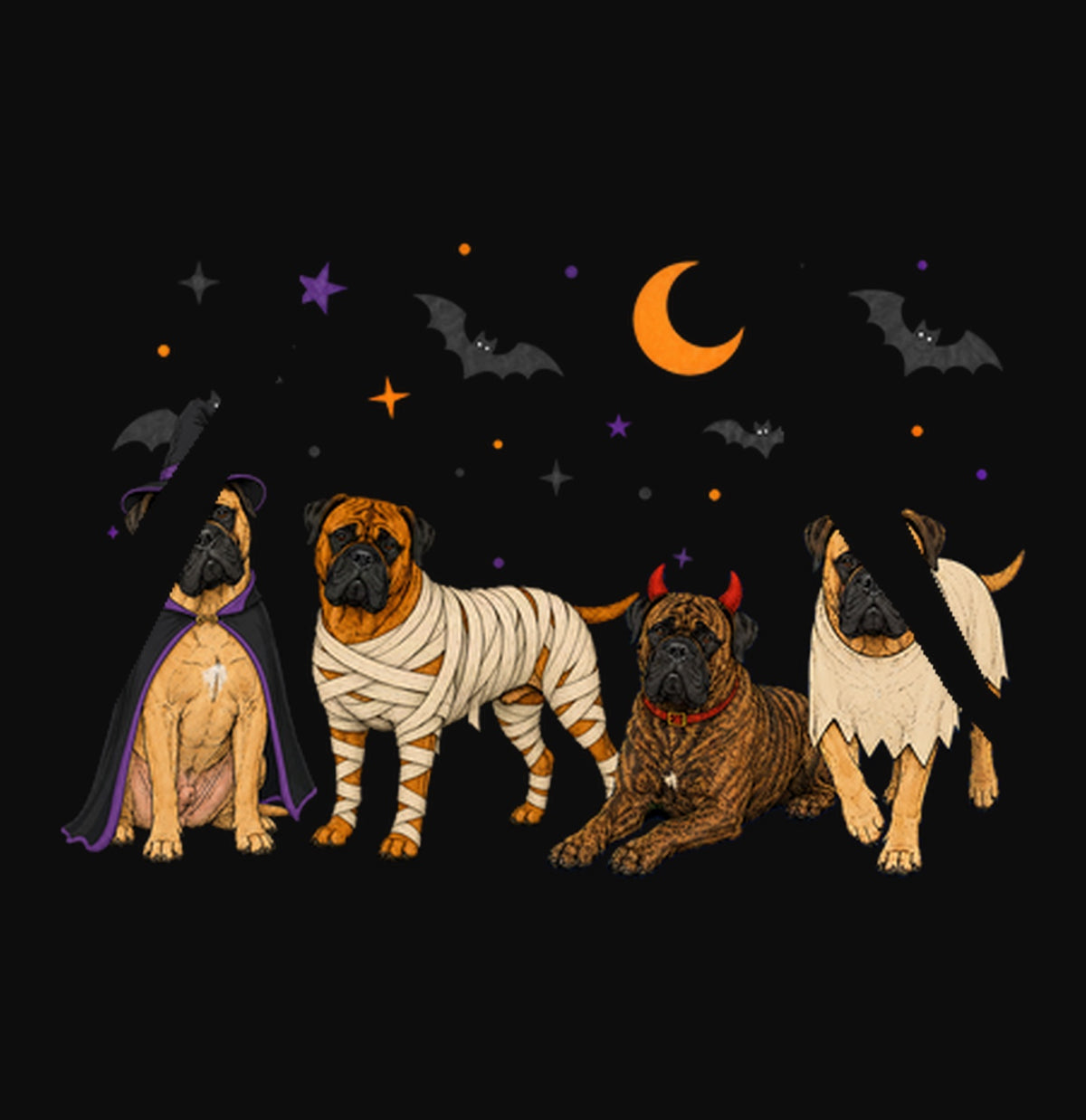 Bullmastiff Halloween Lineup - Adult Unisex Hoodie