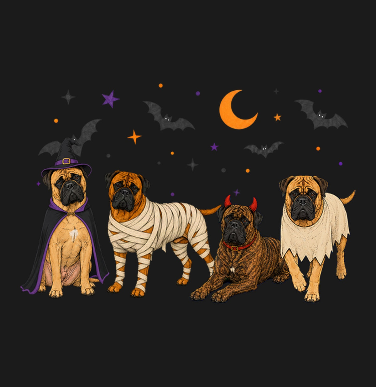 Bullmastiff Halloween Lineup - Adult Unisex T-Shirt