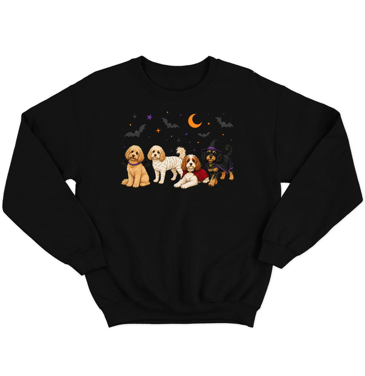 Cavapoo Halloween Lineup - Adult Unisex Crewneck Sweatshirt