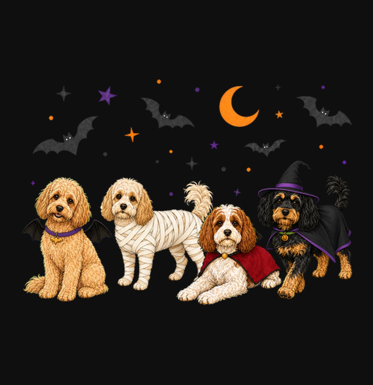 Cavapoo Halloween Lineup - Adult Unisex Crewneck Sweatshirt
