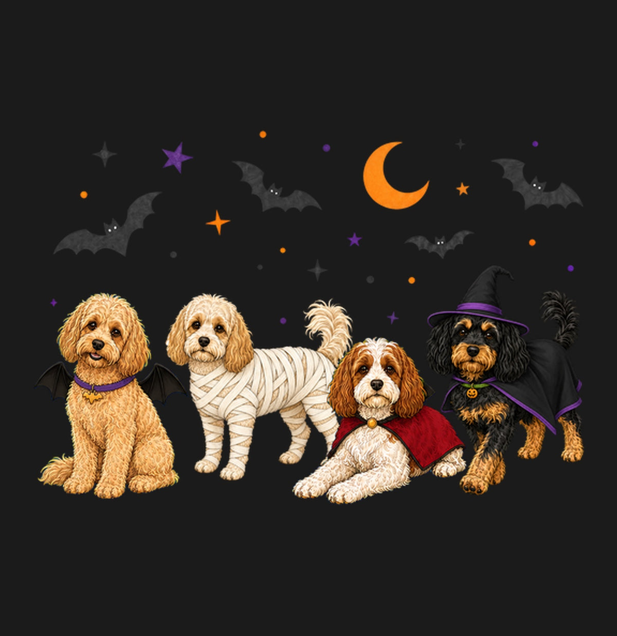 Cavapoo Halloween Lineup - Adult Unisex T-Shirt