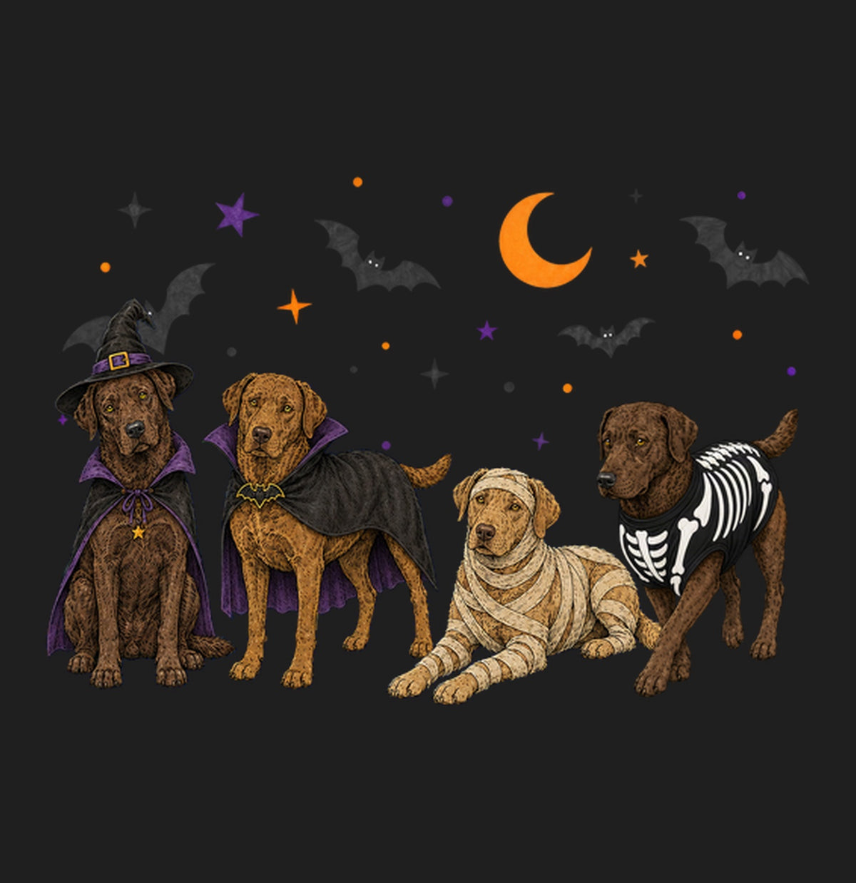 Chesapeake Bay Retriever Halloween Lineup - Adult Tri-Blend T-Shirt