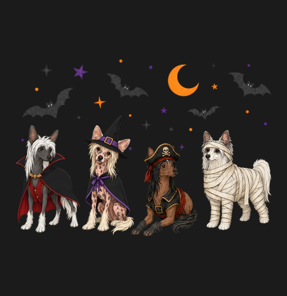 Chinese Crested Halloween Lineup - Adult Unisex T-Shirt